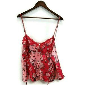 Cato Womens Red Pink Satin Cami Top Size 22 Lace Trim Sleeveless Floral Tie